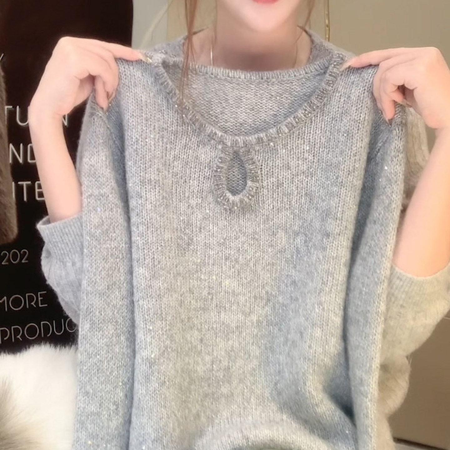 高级感轻熟气质镂空圆领长袖针织衫女秋冬季新款显瘦百搭小衫毛衣,女装/女士精品,大码内搭,淘宝优惠券,粉丝福利购,淘宝优惠卷