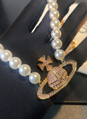 女「高定走秀款」粉色彩锆项链