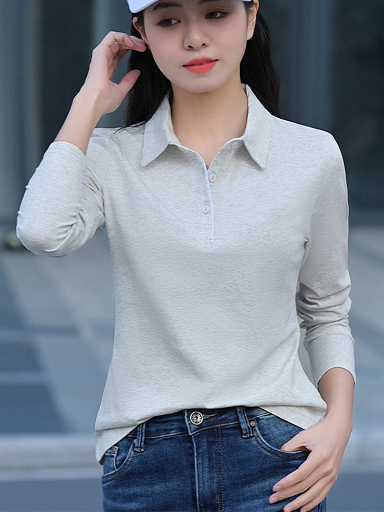 COTTON NEW LONG-SLEEVED POLO SHIRT T WOMENS LOOSE LAPELS BRAND LOGO CUSTOM WORKWEAR CASUAL TOP TREND