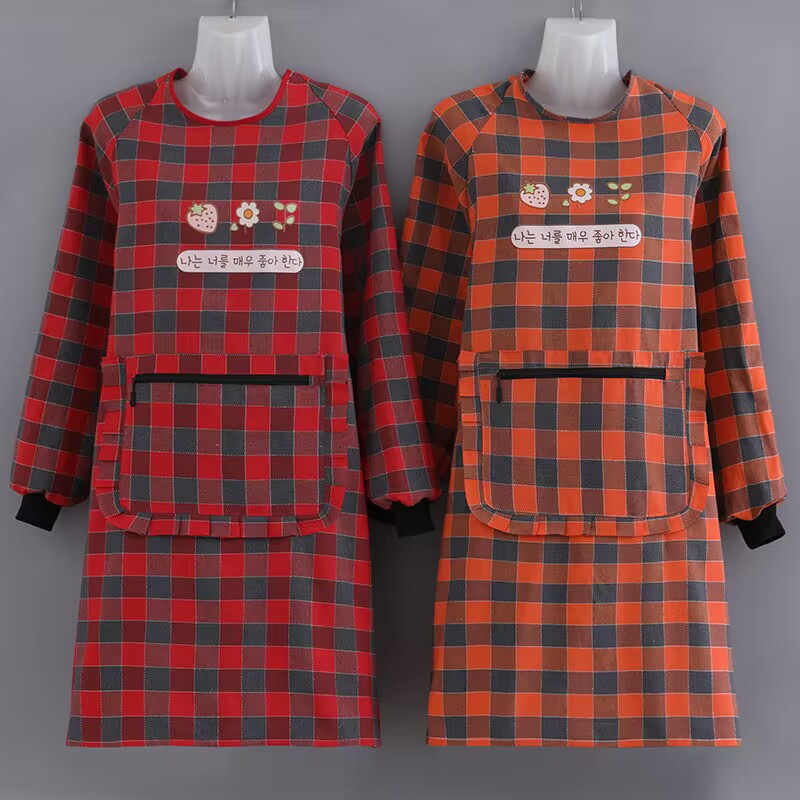 棉布时尚可爱透气女长袖围裙罩衣