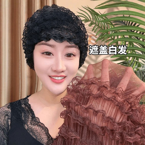 网纱遮白发包头帽女款夏季头巾帽