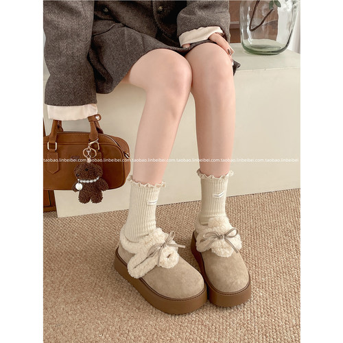 林北北保暖厚底雪地靴女勃肯鞋