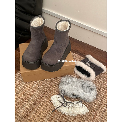林北北保暖毛毛厚底雪地靴女冬季