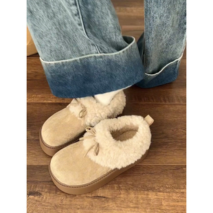 林北北复古加绒加厚厚底雪地棉鞋女冬增高外穿保暖毛毛勃肯鞋子