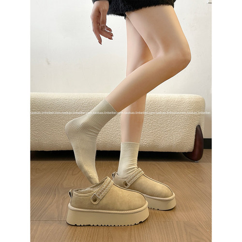 林北北复古棕色厚底半拖勃肯鞋女