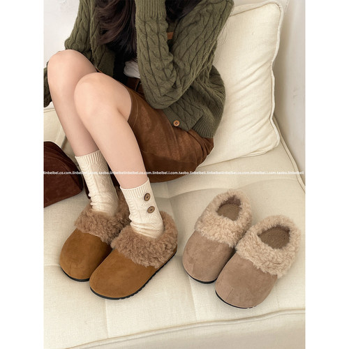 林北北复古米色棉鞋女