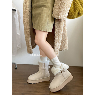 林北北雪地靴女冬季保暖复古白色厚底加绒加厚增高勃肯东北棉鞋