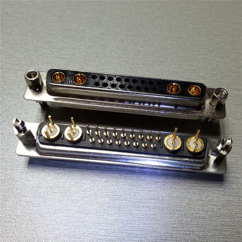 优联康混装D-SUB21W4母座连接器射频同轴4+17芯直插焊板式接插件