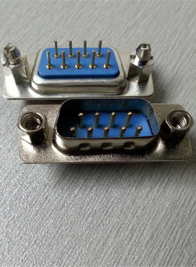 供应蓝色d-sub9P直插公座连接器 DB9pin直插式铆鱼叉锁螺丝型公头