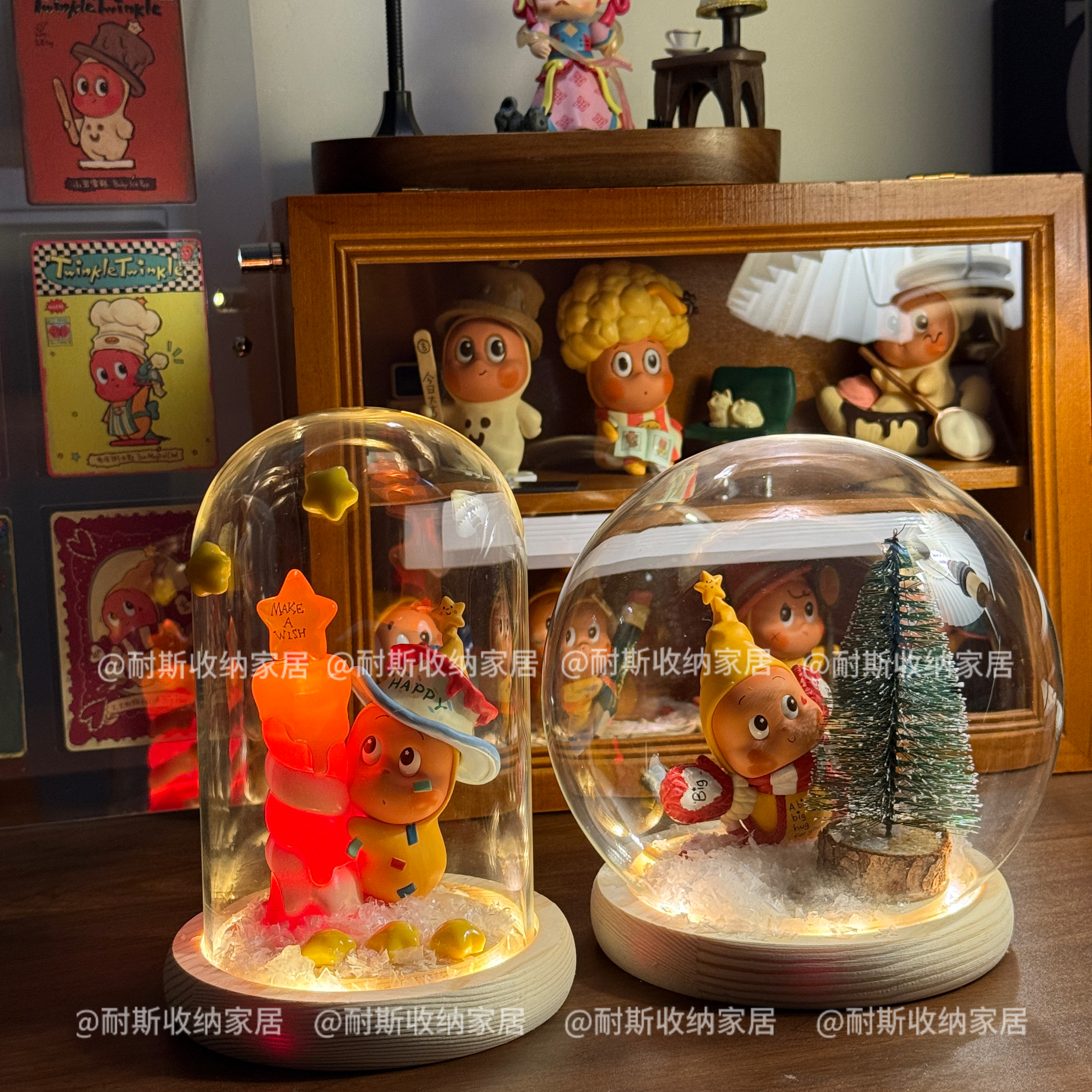 星星人展示盒发光灯泡玛特萌粒收纳diy材料包手办收纳防尘玻璃罩