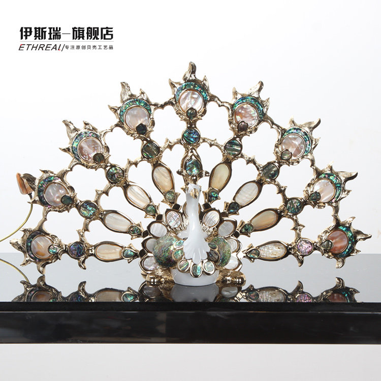 欧式贝壳孔雀开屏摆件创意家居客厅玄关桌电视柜高档新房装饰礼品