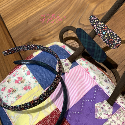 iFHHee清纯女宝！烟火碎花藏青绿格进口手工包夹原创发夹