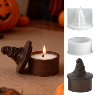 璇儿手作香薰石膏模具万圣节巫师帽子方格纹收纳石膏杯硅胶模具