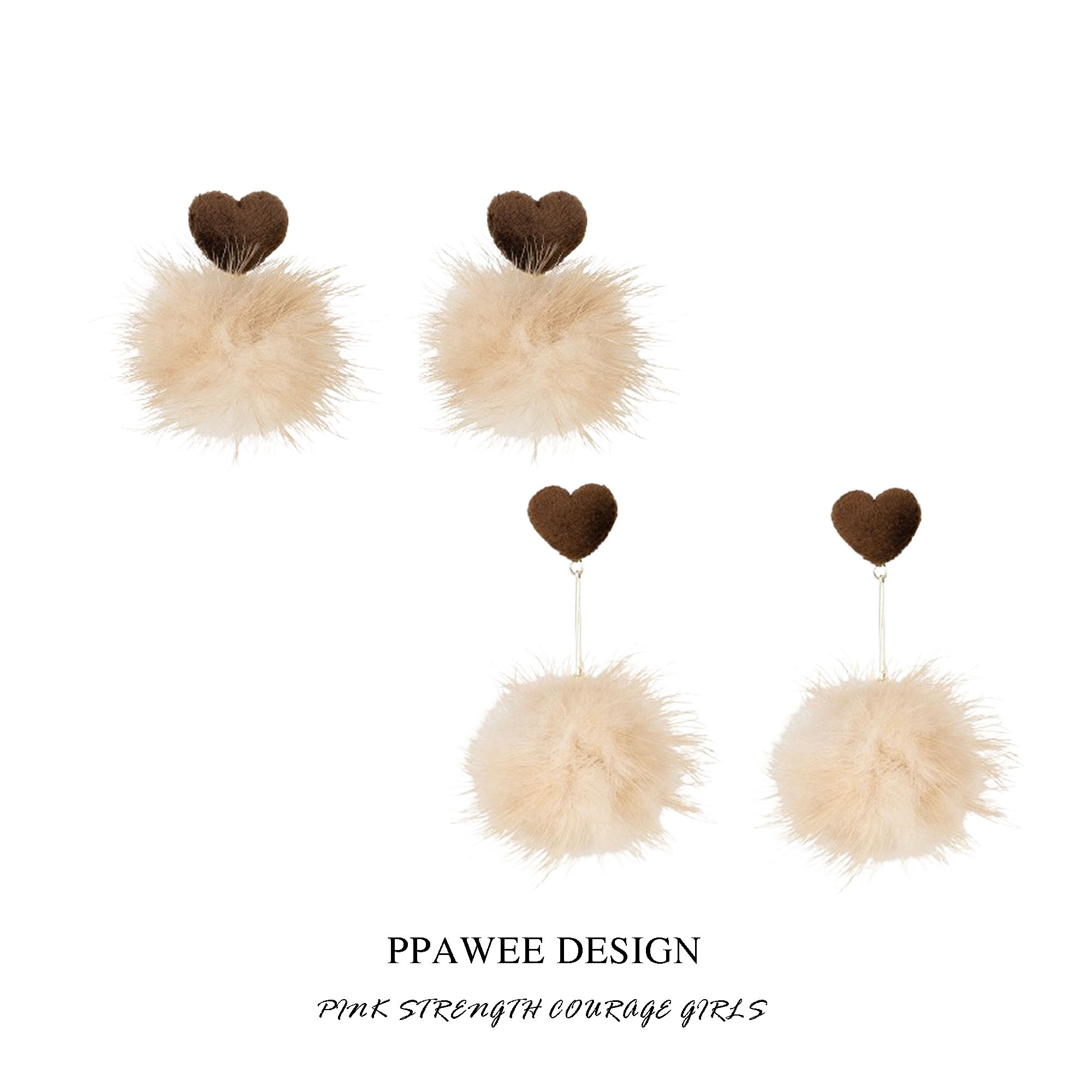 美拉德咖色水貂毛绒球网红耳环