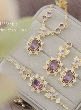 紫幽蝶|秋冬紫色水晶耳饰法式复古蝴蝶耳环高级气质锆石耳钉轻奢