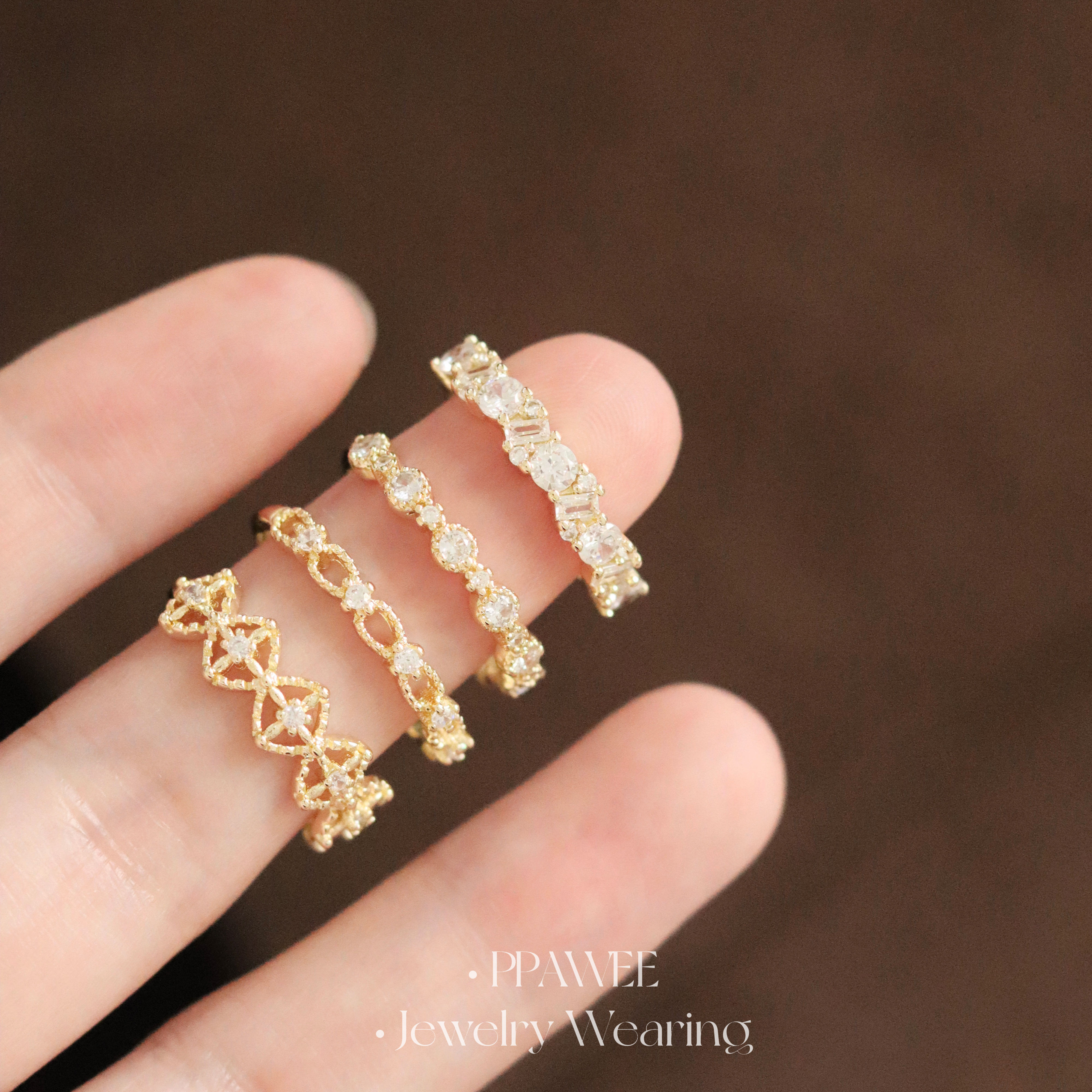 白月光|极简日系蕾丝镂空窗花戒指小众精致叠戴法式复古镶钻指环