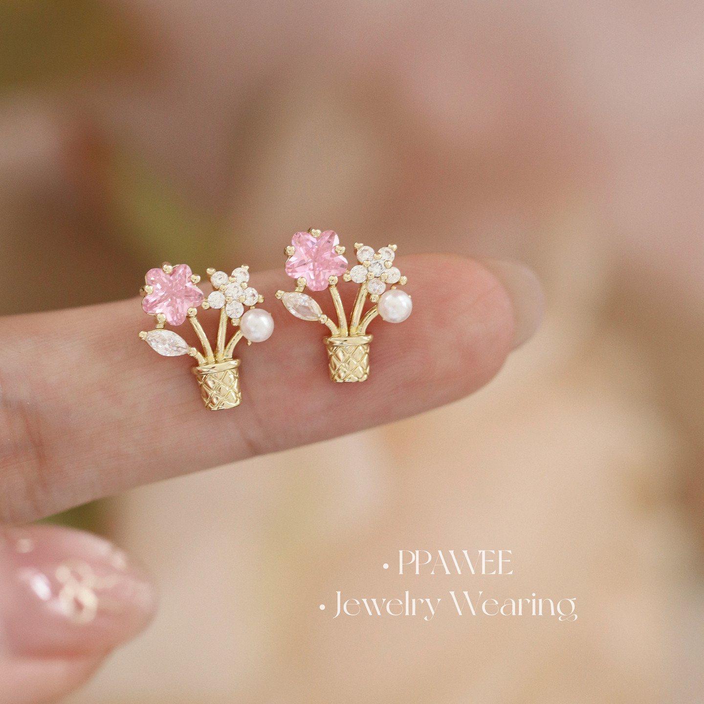 馥郁捧花|百搭粉色花朵耳饰女法式珍珠锆石耳钉小巧精致气质耳环,饰品/流行首饰/时尚饰品新,耳钉,淘宝优惠券,粉丝福利购,淘宝优惠卷