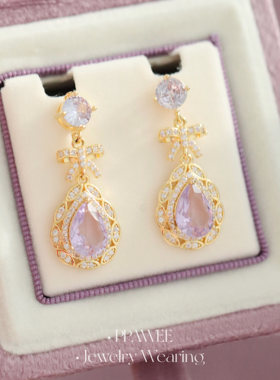 雾紫芭蕾|紫色水晶耳饰法式复古水滴耳环高级感轻奢宫廷风耳坠女