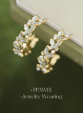 莫奈漫蝶|法式气质蓝绿色蝴蝶耳钉独特仙气圆圈耳环夏天C型耳饰女