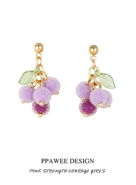PPAWEE适合夏天的小清新砂糖葡萄耳饰紫色森系耳环日韩可爱耳钉女