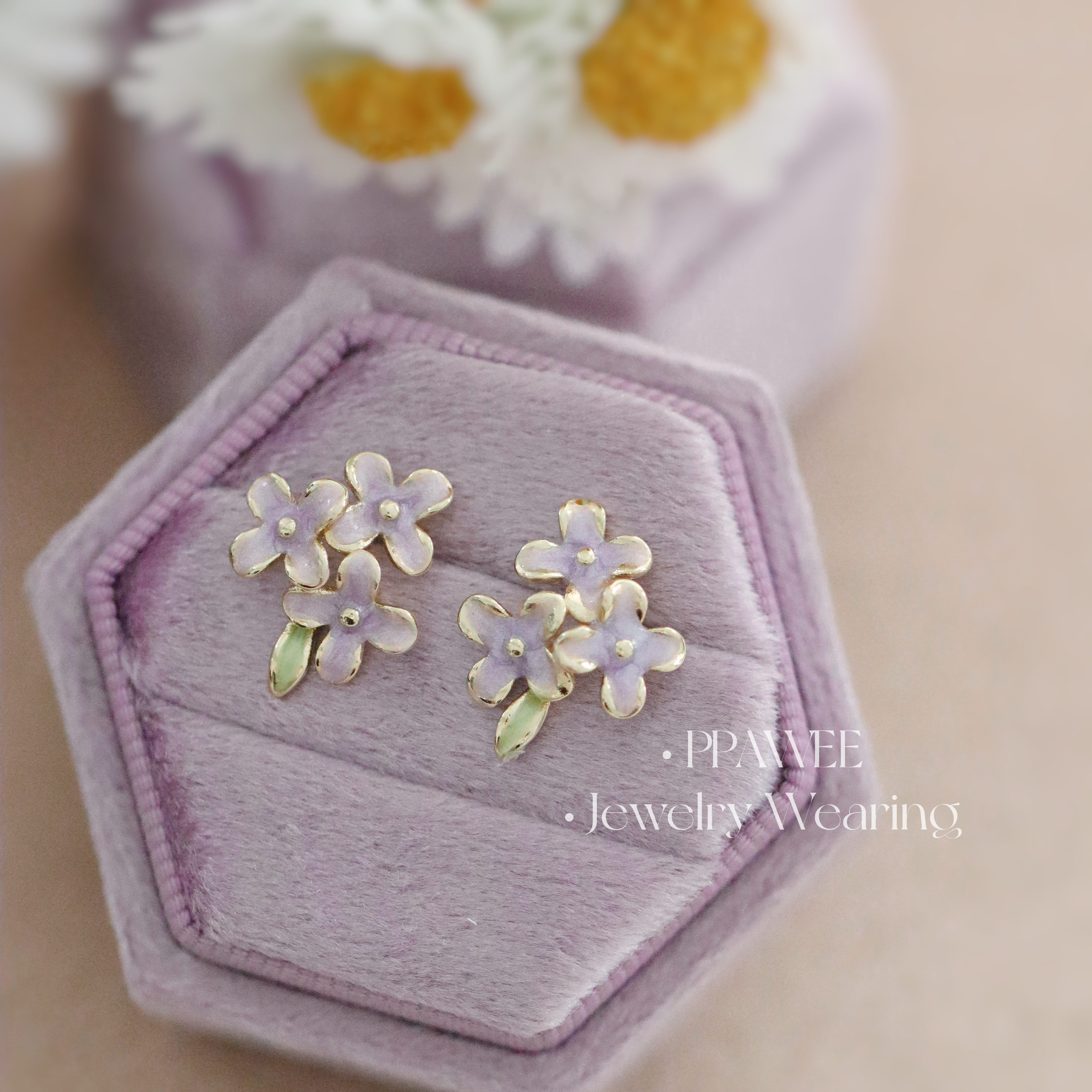 紫苍兰|紫色珐琅花朵耳饰秋冬仙气耳环森系艺术生银耳钉小巧精致