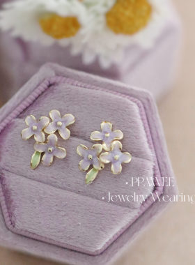 紫苍兰|紫色珐琅花朵耳饰秋冬仙气耳环森系艺术生银耳钉小巧精致