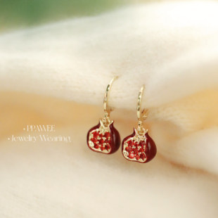 秋分石榴|安可拉红色吊坠耳环高级感秋冬季耳饰法式复古精致耳钉