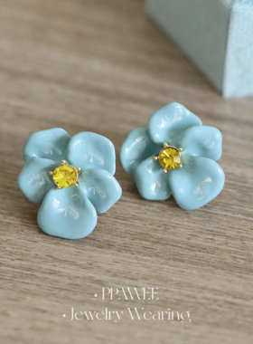 一缕云蓝|蓝色珐琅花朵耳饰高级感甜美花瓣耳环独特漂亮锆石耳钉