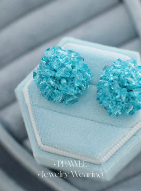 蓝绣球|夏天艺术感蓝色耳饰小众独特串珠编织耳环度假风花朵耳钉