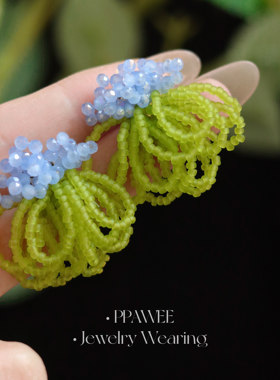 青青花簇|春夏手工串珠耳环度假风彩色水晶耳饰花朵流苏气质耳钉