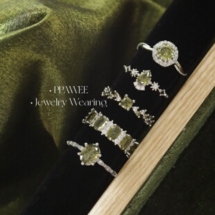 莱茵庄园|轻奢高级感显白橄榄绿色锆石戒指女爆闪开口可调节指环