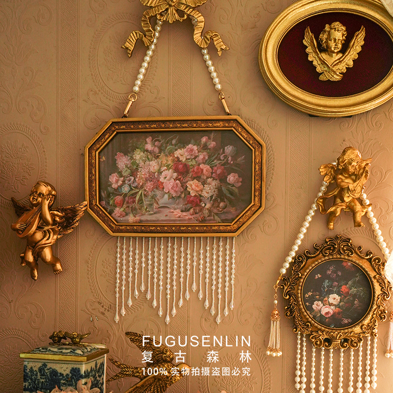 复古森林金色树脂欧式天使浮雕相框画框家居软装饰壁挂艺术照片墙图片