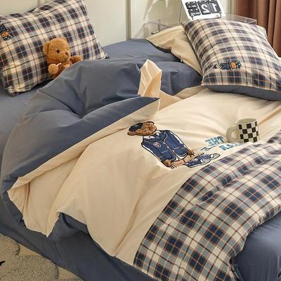 舒适磨毛刺绣绅士熊全棉新款卡通