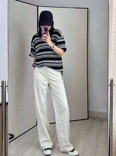 高腰窄版 女含亞麻休閑通勤垂感夏季 薄款 拖地原胚 直筒寬松牛仔長褲