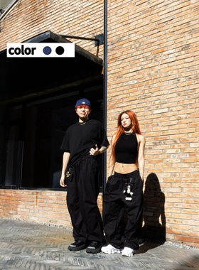 【限时返场HoneYmoon黑篮两色百搭伞兵运动薄裤荭荭驴子原创同款