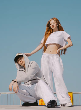 HoneYmoon原创美式复古街舞运动宽松花灰色卫裤荭荭驴子同款