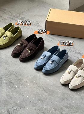 26WF新品~流苏吊坠老钱风lp乐福鞋summerwalk麂皮平底一脚蹬