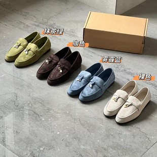 26WF新品~流苏吊坠老钱风lp乐福鞋summerwalk麂皮平底一脚蹬