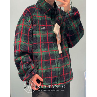 冬日氛围高级感复古格纹撞色摇粒绒外套时髦绒面外套潮 放心拍