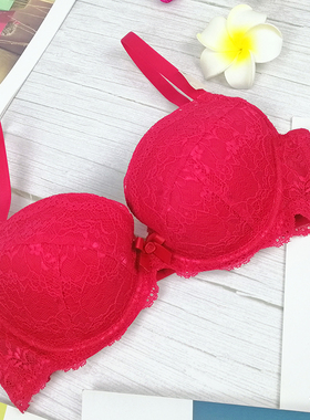 #583欧美性感蕾丝有钢圈内衣本命年红女文胸60C65FG70BCD75BD80C