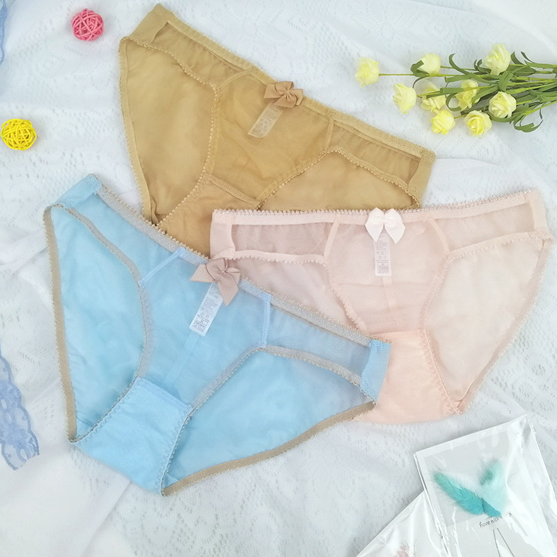 低腰透明网纱性感大码三角内裤