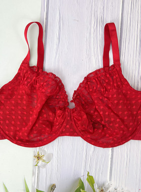 #651欧美大胸显小有钢圈超薄文胸底围小杯大红色胸衣65CDEFGHIJKL