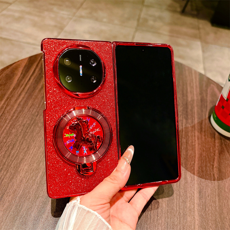 适用华为MateX6手机壳旋转盘小马支架Mate折叠屏X6典藏版新款ICL-AL10红色metex保护套matax电镀闪粉mx中国风