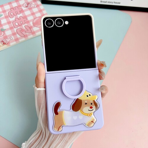 适用三星zflip7手机壳z折叠屏zfilp7fe纯色galaxyzflip5大视窗指环扣filp6代w25w24flip保护套zlip卡通腊肠狗