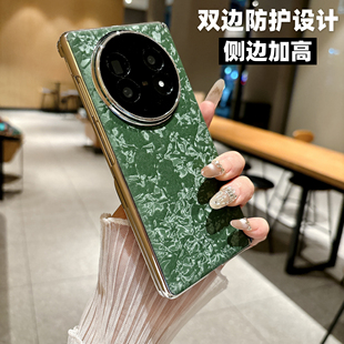 适用vivoxfold5手机壳新款vivofold5双边中轴全包xfold3pro贝壳纹皮质vivo铰链磁吸x fold5折叠屏保护套vivox