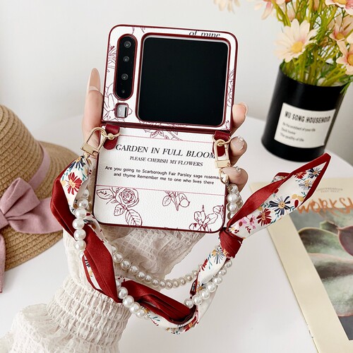适用华为purax手机壳puarx阔折叠屏保护套VDE-AL00白底皮纹花朵AL10典藏版aloo丝巾pruax女parux腕带手提purx