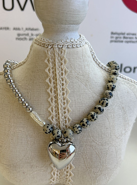 韩国进口新款时尚斑点石头爱心吊坠项链锁骨链