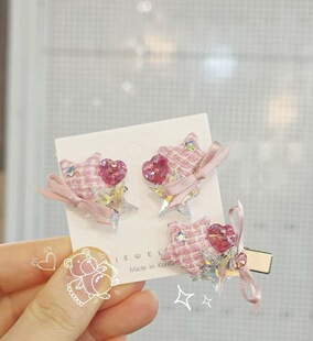 韩国2026年新款精致可爱闪闪S家水晶水钻爱心星星鸭嘴夹耳环边夹