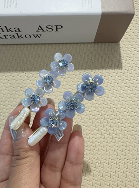 韩国2025年新款蓝紫色炫彩水钻小花韩系甜美鸭嘴夹侧边夹发夹发饰