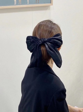 韩国东大门新款黑色紫色大号长款蝴蝶结后脑勺发夹横夹弹簧夹发饰